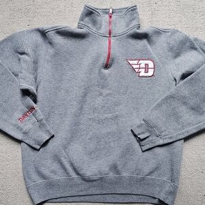 Gray Quarter-Zip Sweater with Red Accents